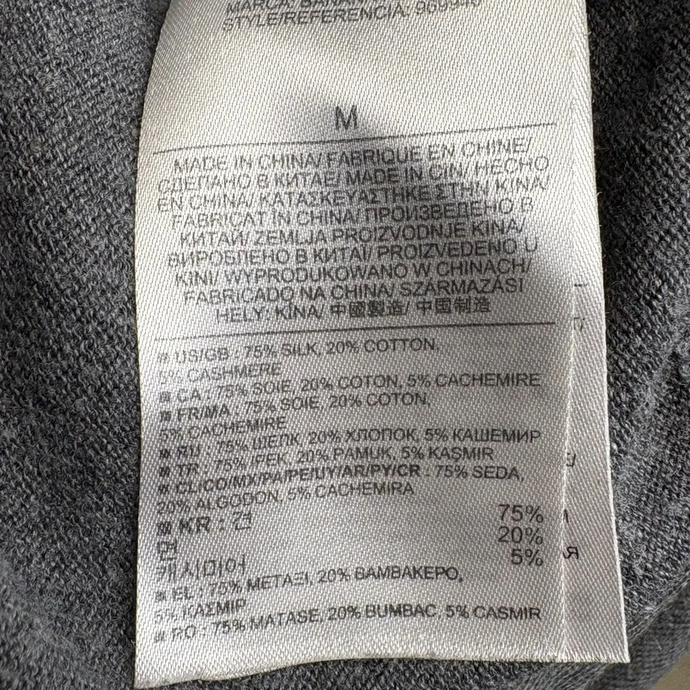 Silk Cashmere Preppy Gray V-Neck Dad Lightweight Minimalist Sweater Mens Sz M